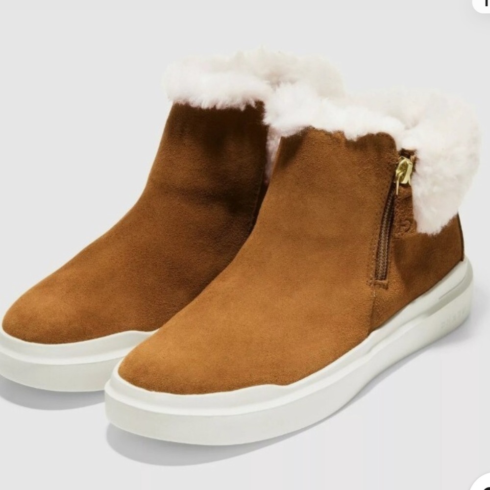 Cole Haan Grandpo Rally Caramel Suede Waterproof Ankle Boots, Size 7